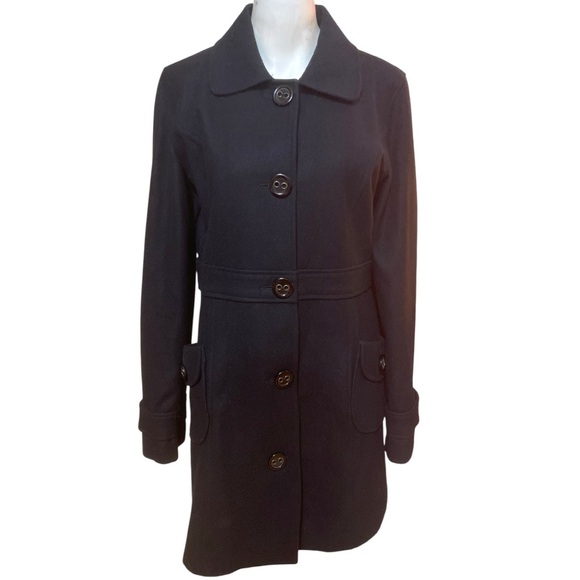 Anthropologie Tulle Black Wool Blend Peacoat Coat for Women size L - Picture 2 of 12
